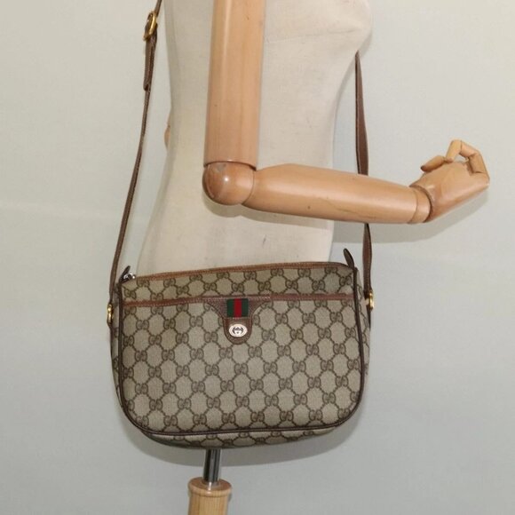 GUCCI GG Supreme Web Sherry Line Bag PVC Beige Gold 89 02 077 Auth 128012 - Picture 3 of 16